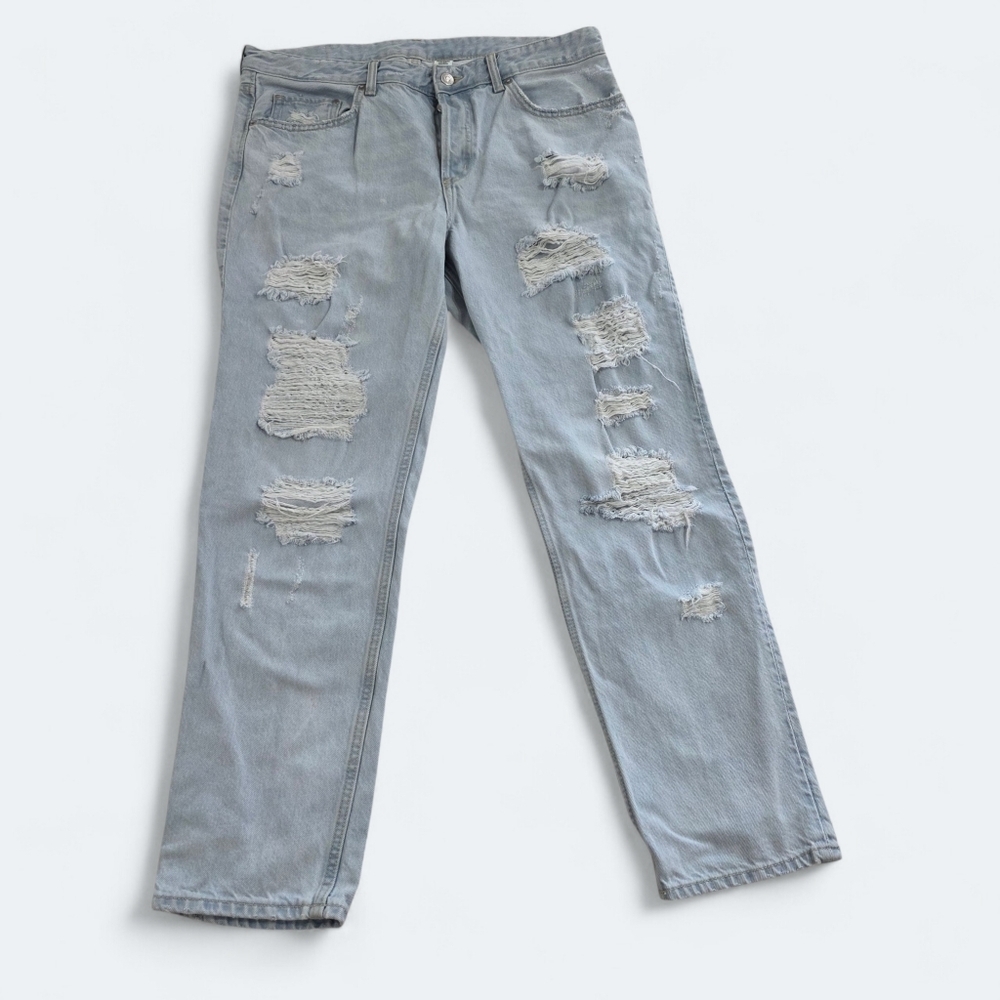 & Denim Light Blue Distressed Boyfriend Jeans Size 32